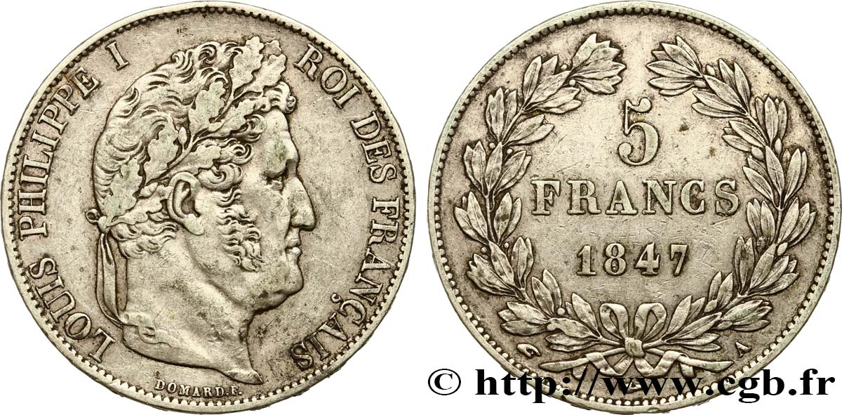 5 francs IIIe type Domard 1847 Paris F.325/14 MBC48 