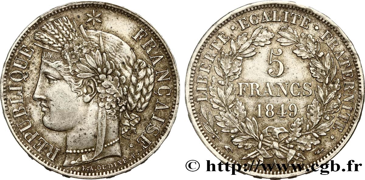5 francs Cérès, IIe République 1849 Paris F.327/1 BB50 
