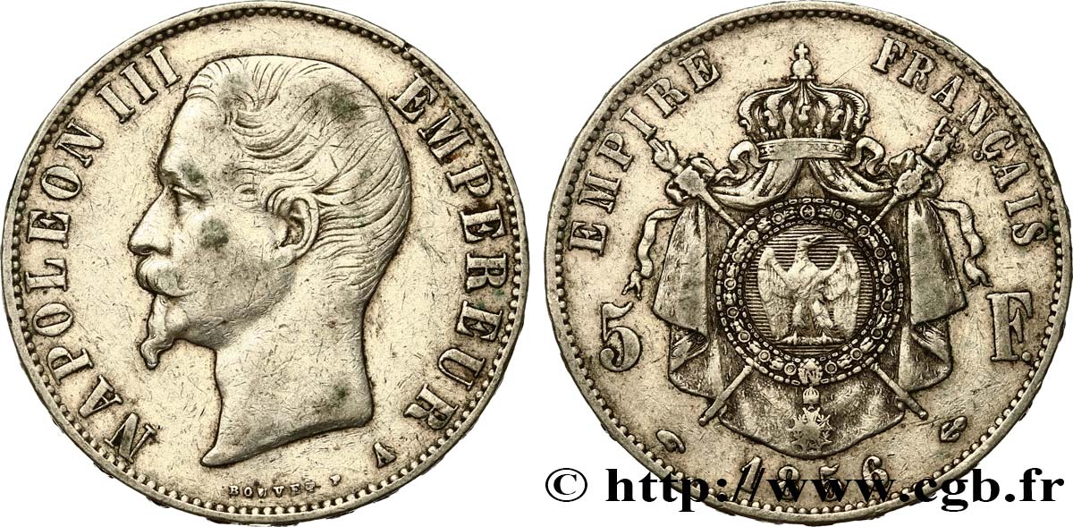 5 francs Napoléon III, tête nue 1856 Paris F.330/6 XF40 