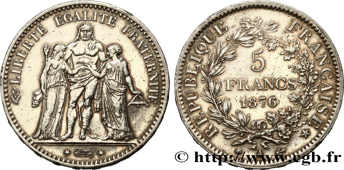5 francs Hercule 1876 Paris F.334/17 TTB+ 