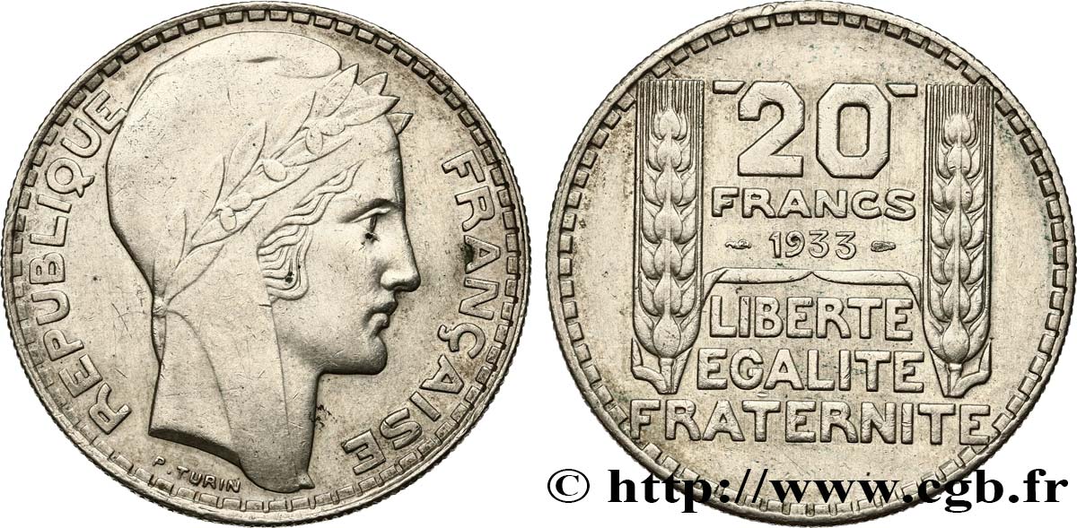 20 francs Turin, rameaux longs 1933  F.400/5 BB50 