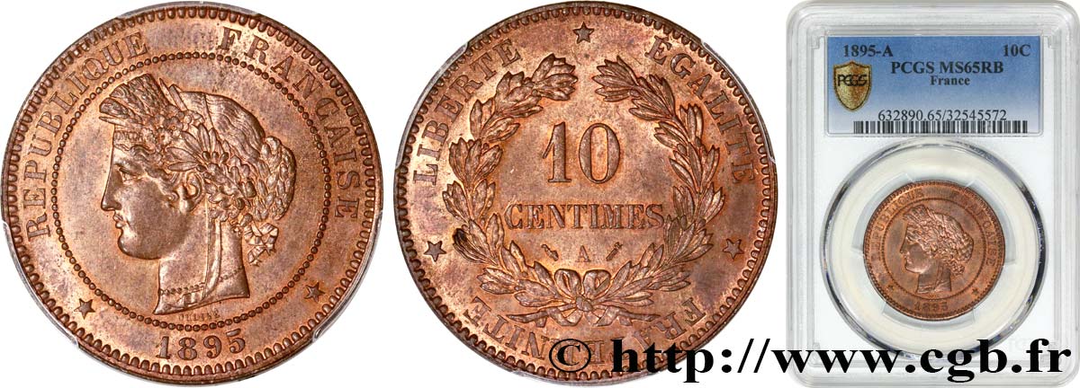 10 centimes Cérès 1895 Paris F.135/40 MS65 PCGS