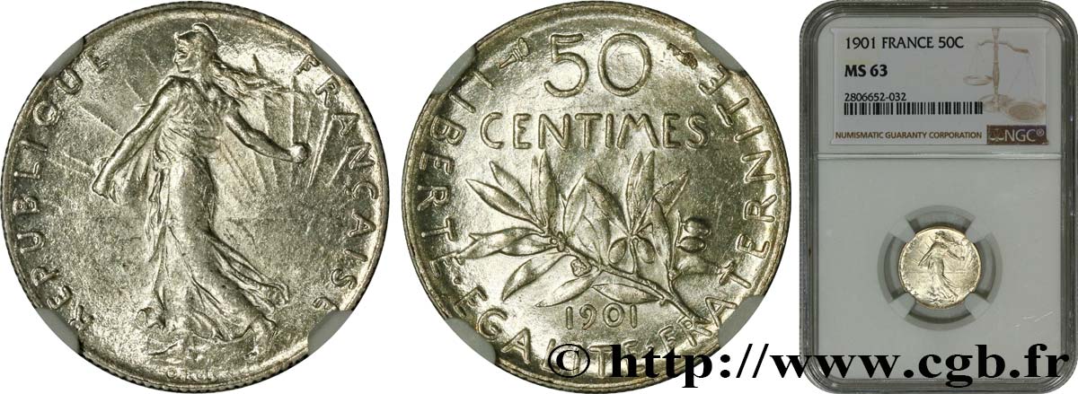 50 centimes Semeuse 1901 Paris F.190/8 SPL63 NGC