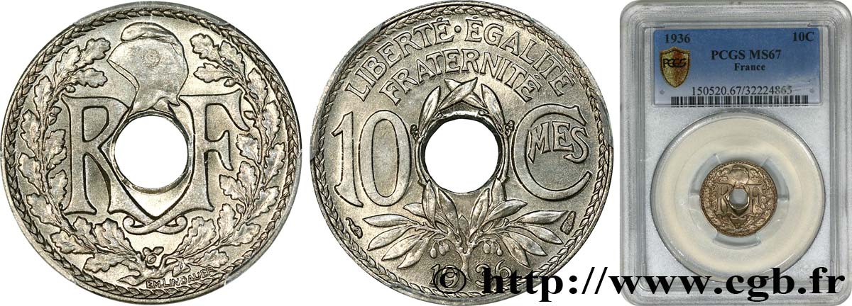 10 centimes Lindauer 1936  F.138/23 ST67 PCGS