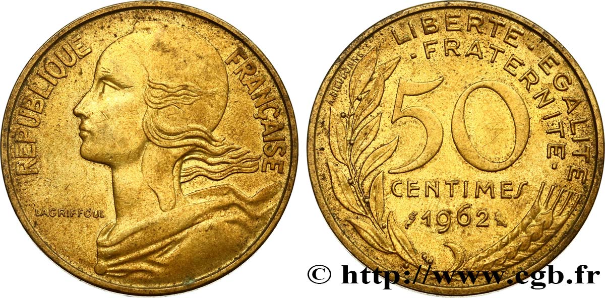 50 centimes Marianne, col à trois plis 1962 Paris F.197/2 AU50 