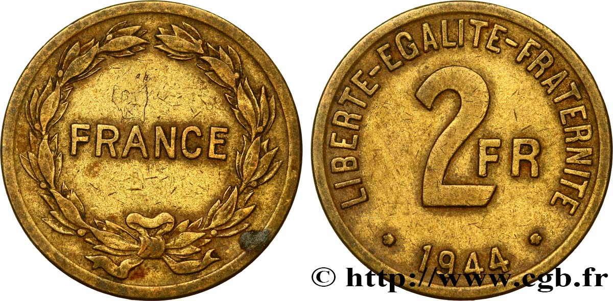 2 francs France 1944  F.271/1 VF35 