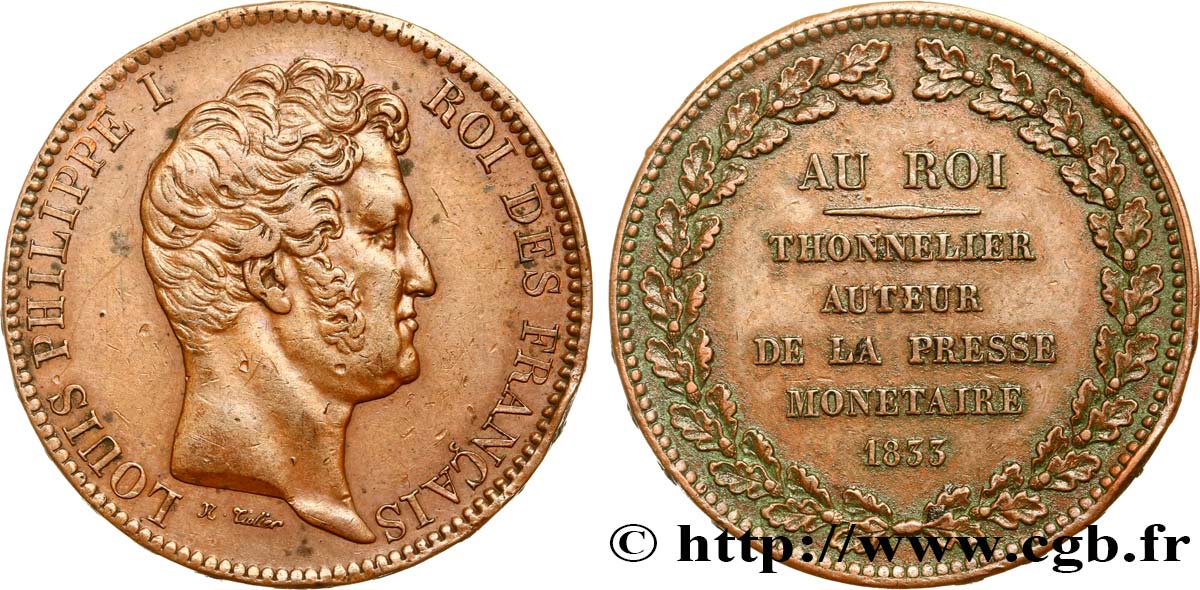 Essai module de 5 francs en cuivre 1833 Paris VG.2836  SUP55 