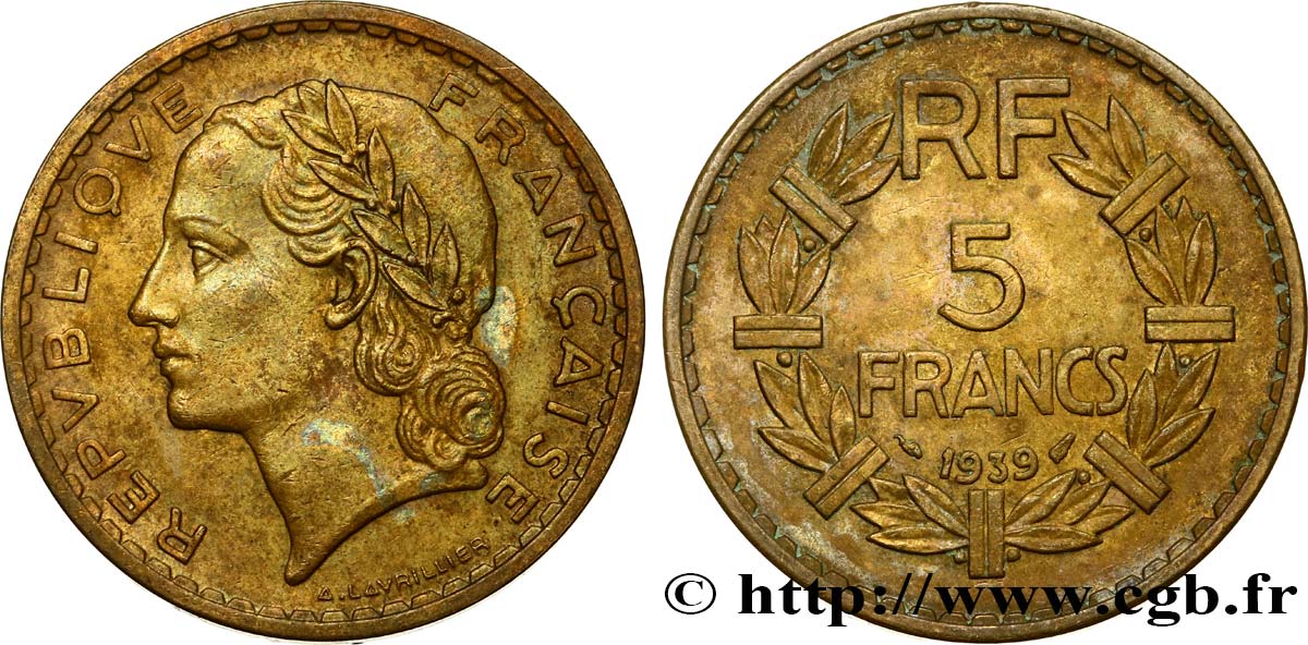 5 francs Lavrillier, bronze-aluminium 1939  F.337/3 XF45 