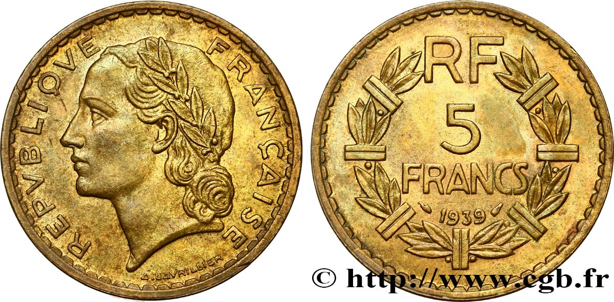 5 francs Lavrillier, bronze-aluminium 1939  F.337/3 TTB52 