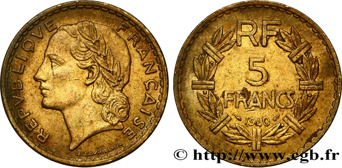 5 francs Lavrillier, bronze-aluminium 1940  F.337/4 TTB45 