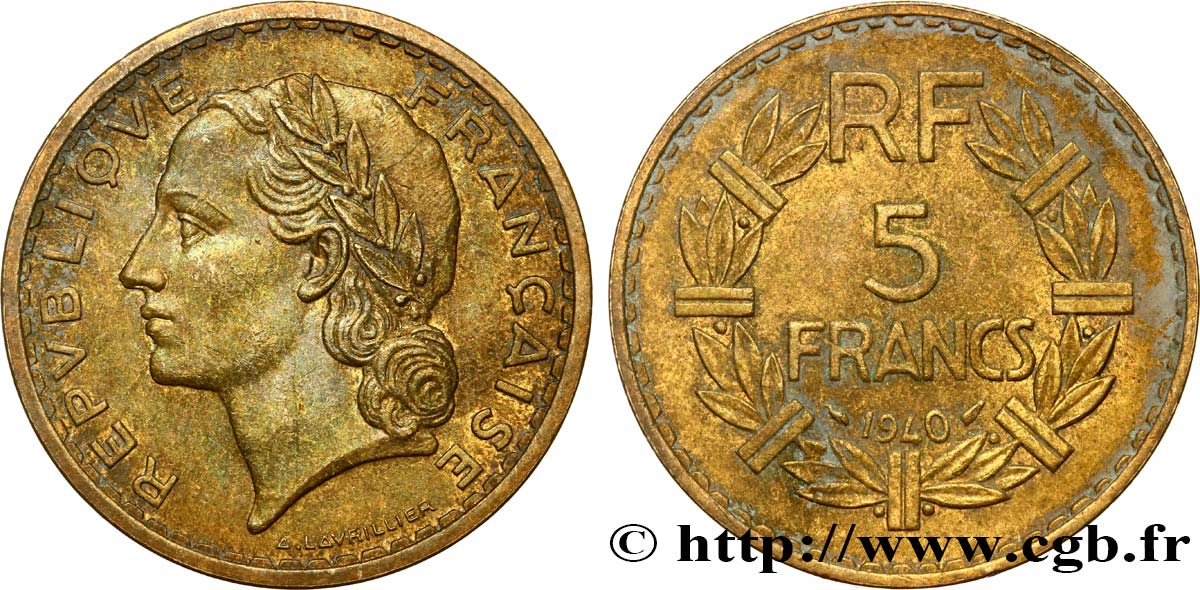 5 francs Lavrillier, bronze-aluminium 1940  F.337/4 TTB45 