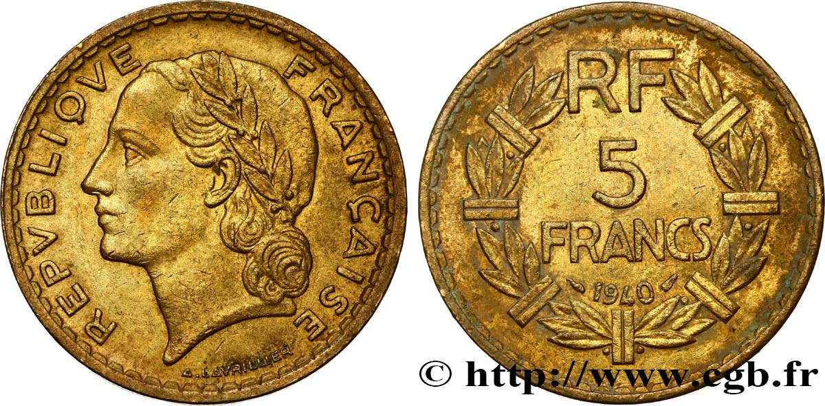 5 francs Lavrillier, bronze-aluminium 1940  F.337/4 MBC48 