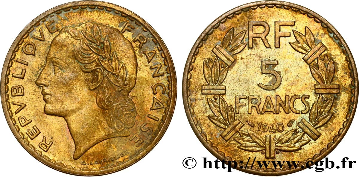 5 francs Lavrillier, bronze-aluminium 1940  F.337/4 TTB 
