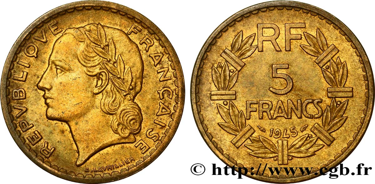 5 francs Lavrillier, bronze-aluminium 1945  F.337/5 TTB50 
