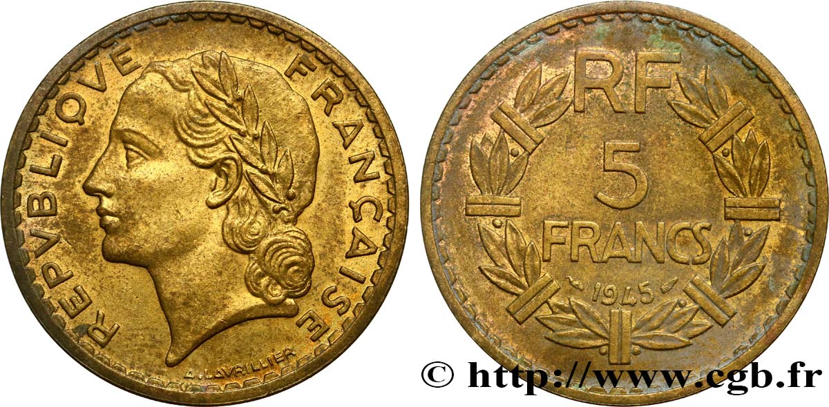 5 francs Lavrillier, bronze-aluminium 1945  F.337/5 SS50 