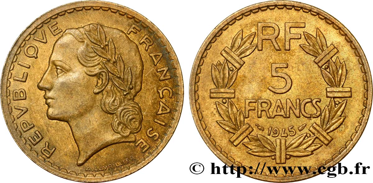 5 francs Lavrillier, bronze-aluminium 1945  F.337/5 MBC48 