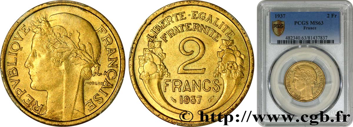 2 francs Morlon 1937  F.268/10 SC63 PCGS