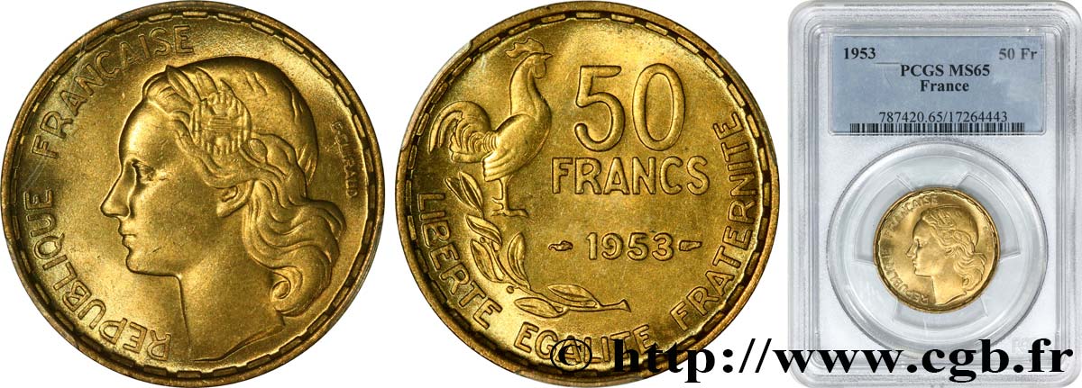 50 francs Guiraud 1953  F.425/10 MS65 PCGS