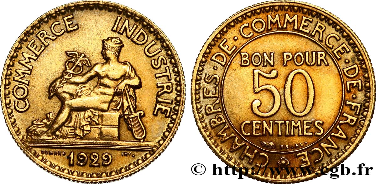 50 centimes Chambres de Commerce 1929 Paris F.191/11 EBC+ 