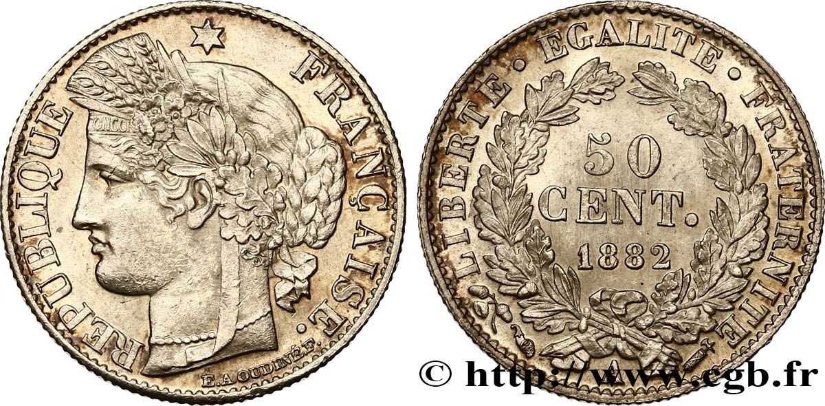 50 centimes Cérès, IIIe République 1882 Paris F.189/10 SUP62 