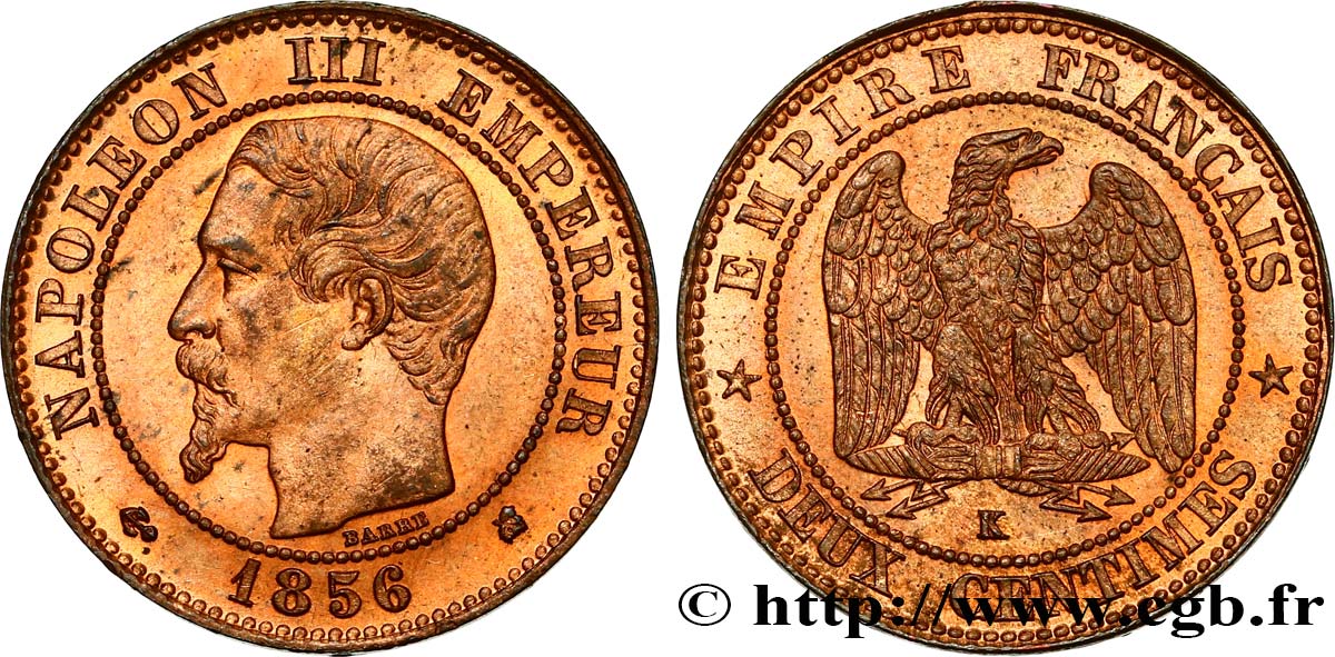 Deux centimes Napoléon III, tête nue 1856 Bordeaux F.107/41 SPL63 