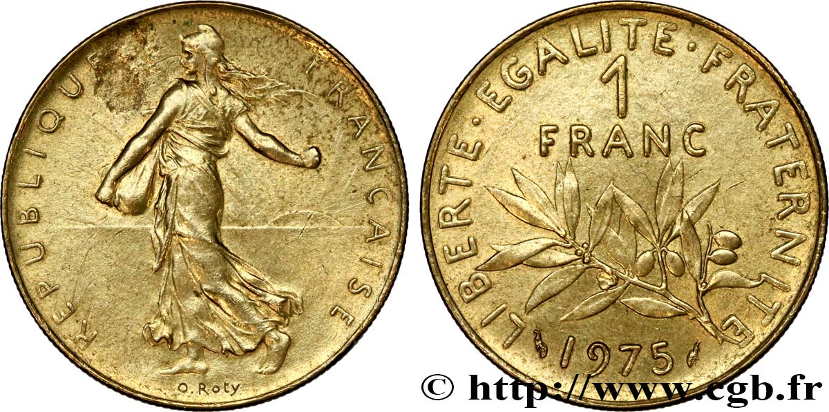 1 franc Semeuse sur flan de 20 centimes Marianne 1975 Pessac F.226/20 var. EBC+ 