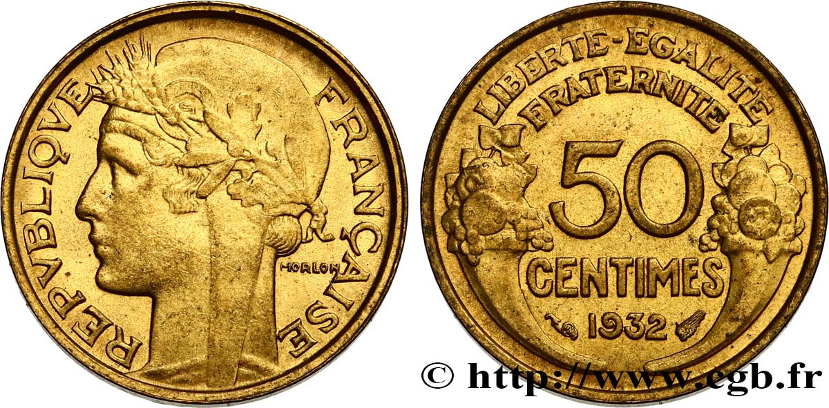 50 centimes Morlon, avec raisin, 9 et 2 ouverts 1932  F.192/7 VZ60 
