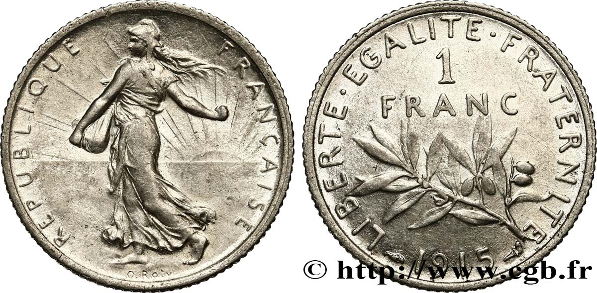 1 franc Semeuse, frappe médaille 1915 Paris F.217/21 var. AU52 