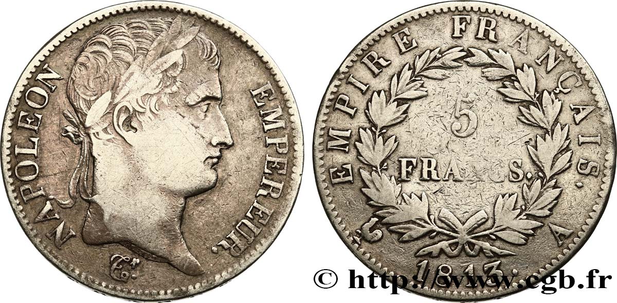5 francs Napoléon Empereur, Empire français 1813 Paris F.307/58 TB 