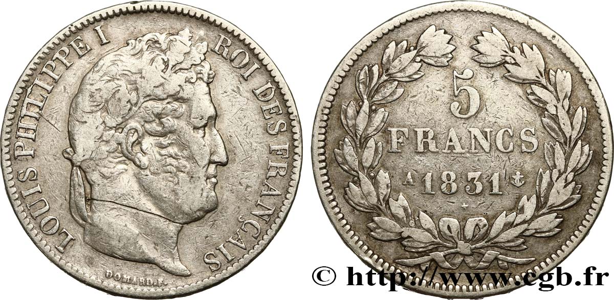 5 francs Ier type Domard, tranche en relief 1831 Paris F.320/1 BC 