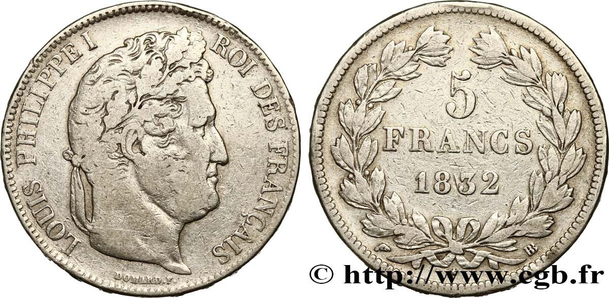 5 francs IIe type Domard 1832 Strasbourg F.324/3 VF20 