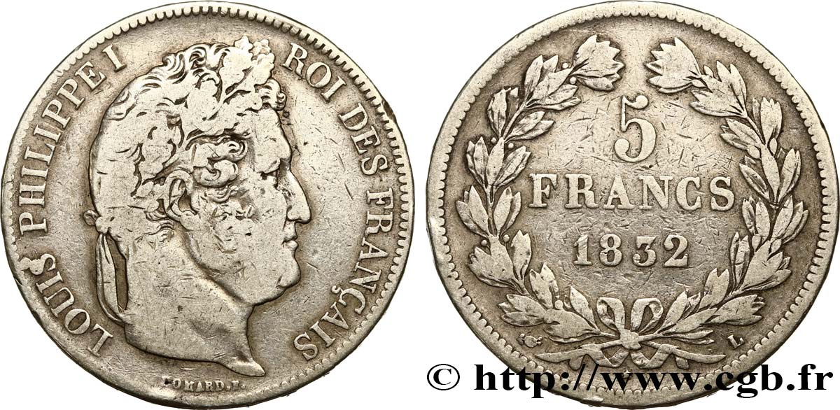 5 francs IIe type Domard 1832 Bayonne F.324/8 VF20 