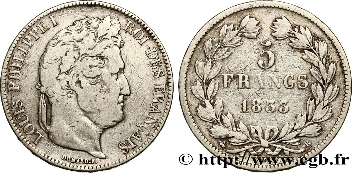 5 francs IIe type Domard 1833 Rouen F.324/15 TB20 