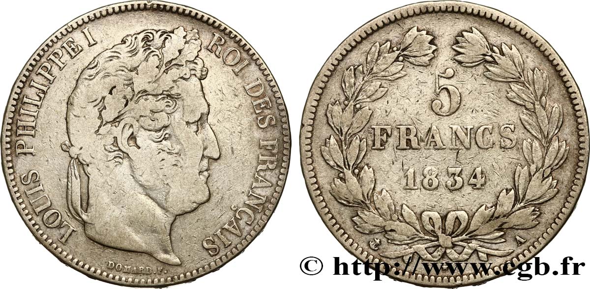 5 francs IIe type Domard 1834 Paris F.324/29 BC20 