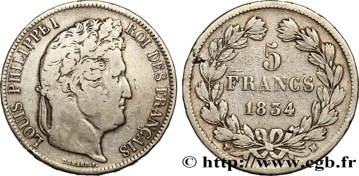5 francs IIe type Domard 1834 Marseille F.324/38 S20 