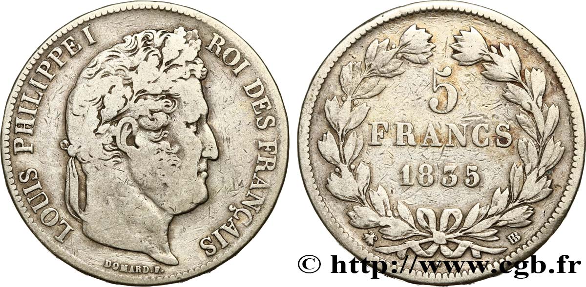 5 francs IIe type Domard 1835 Strasbourg F.324/44 TB20 