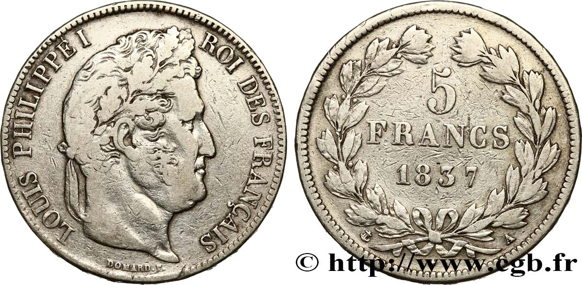 5 francs IIe type Domard 1837 Paris F.324/61 S25 