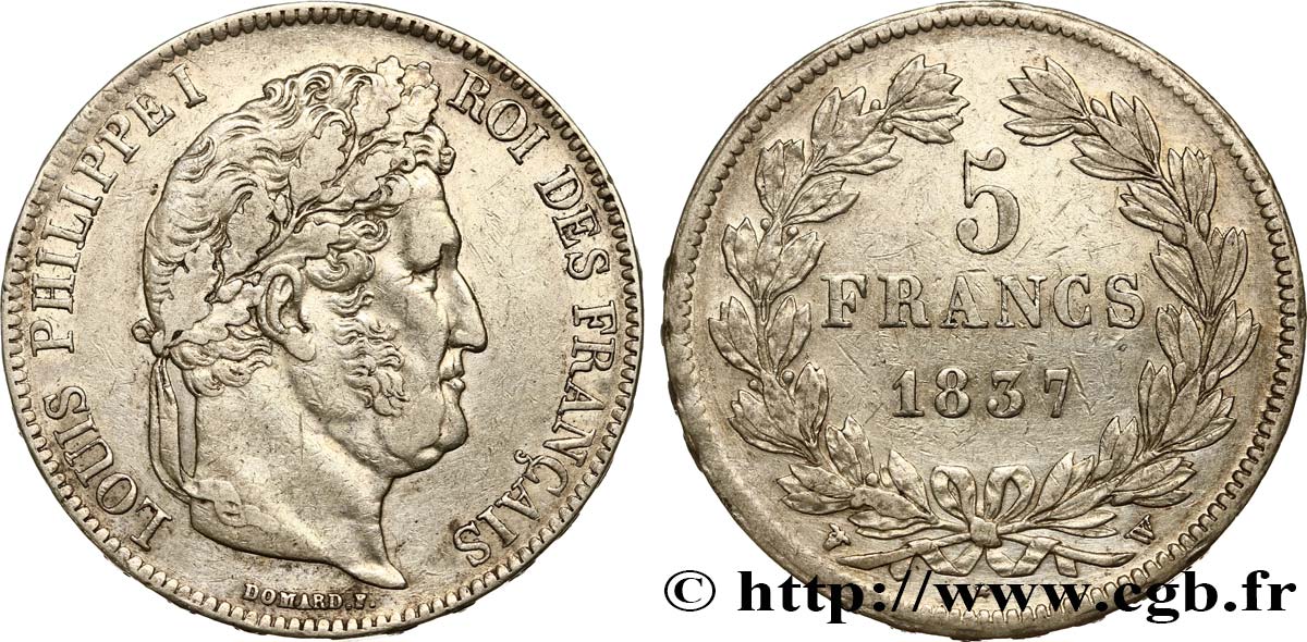 5 francs IIe type Domard 1837 Lille F.324/67 TTB48 