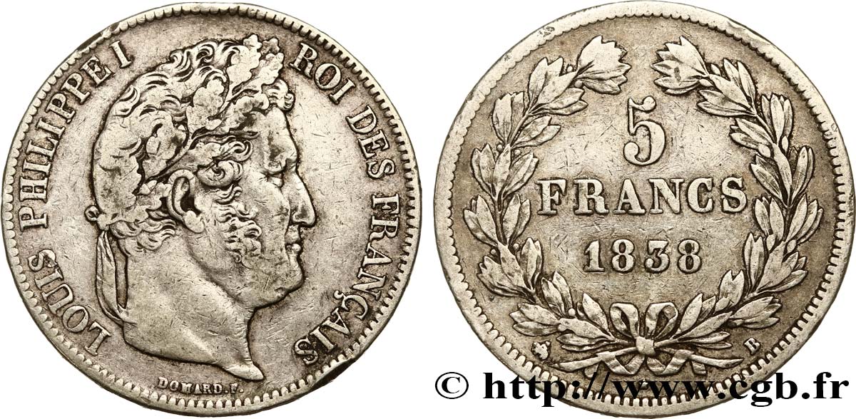 5 francs IIe type Domard 1838 Rouen F.324/69 BC35 