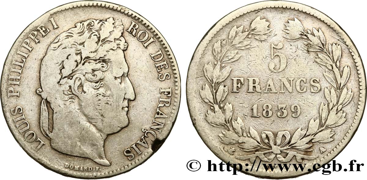 5 francs IIe type Domard 1839 Paris F.324/75 B+ 