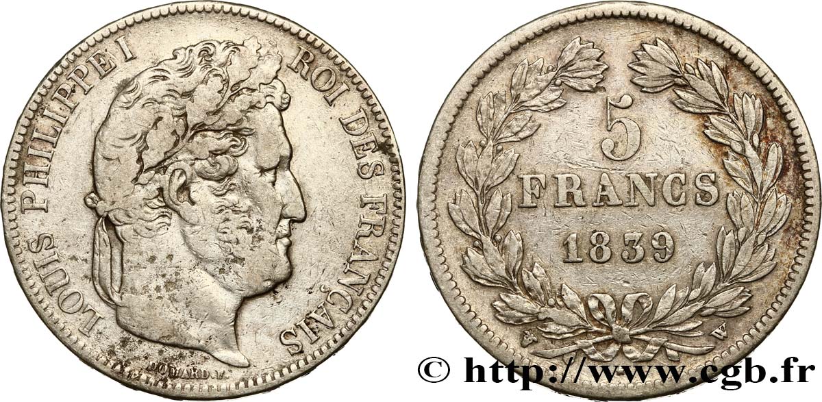 5 francs IIe type Domard 1839 Lille F.324/82 VF25 