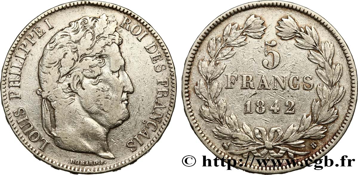 5 francs IIe type Domard 1842 Rouen F.324/96 VF25 