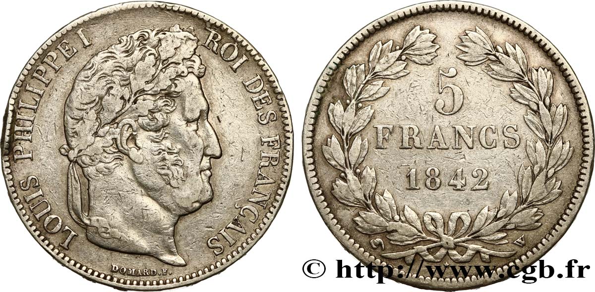 5 francs IIe type Domard 1842 Lille F.324/99 XF40 