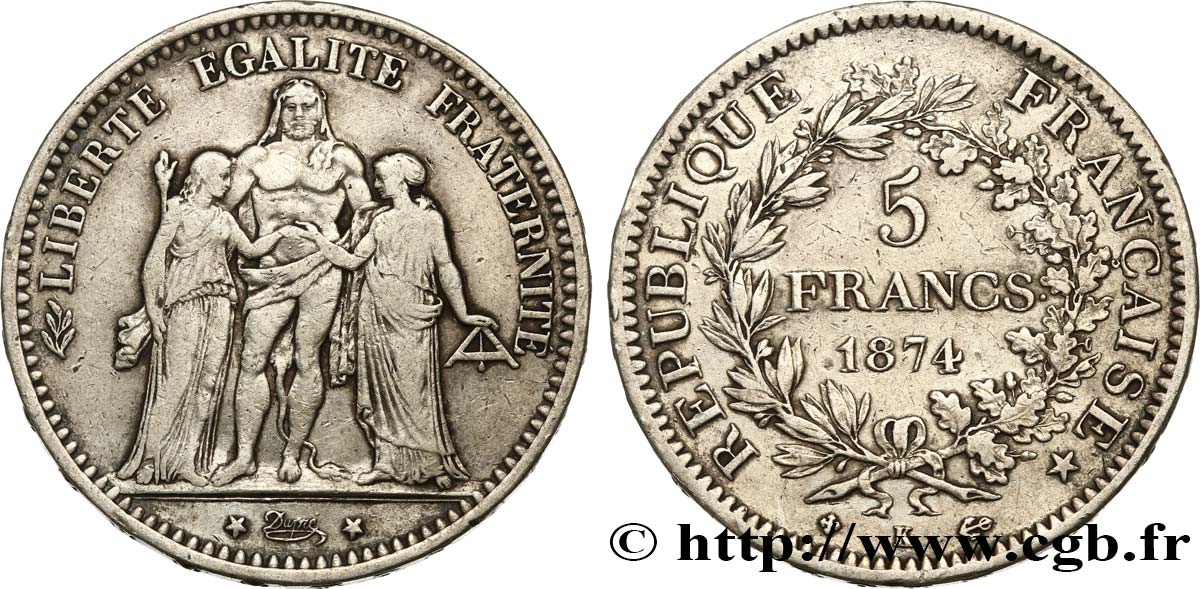 5 francs Hercule 1874 Bordeaux F.334/13 TB25 