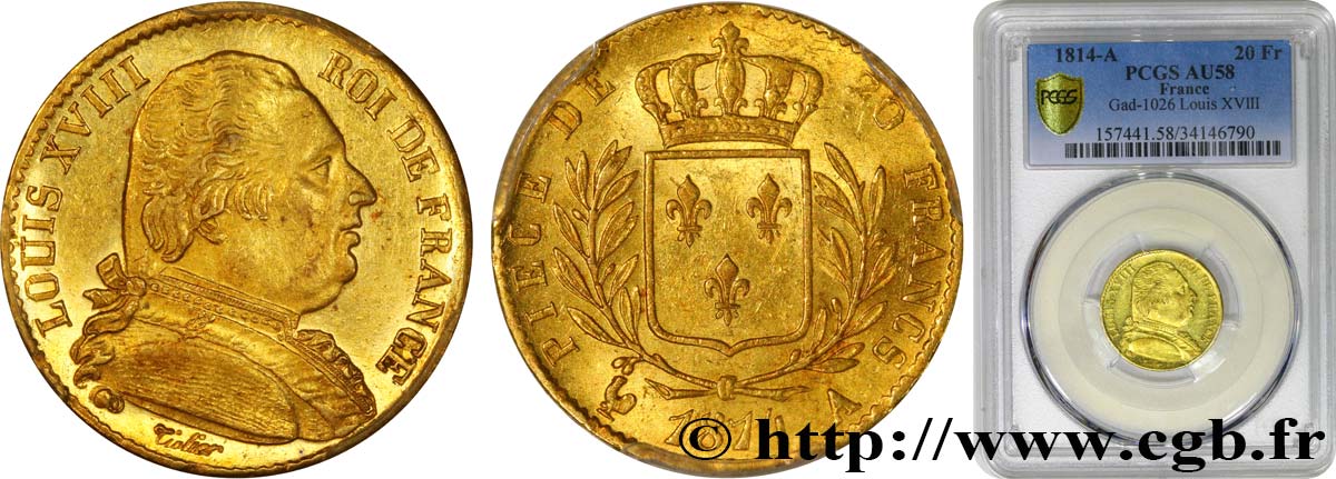 20 francs or Louis XVIII, buste habillé 1814 Paris F.517/2 VZ58 PCGS
