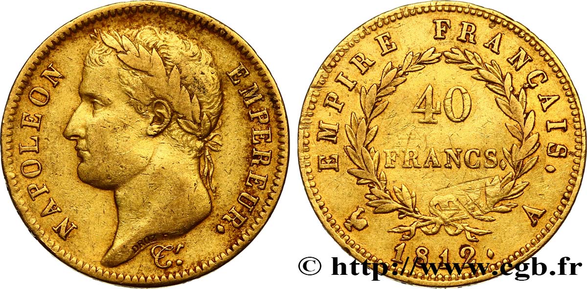 40 francs or Napoléon tête laurée, Empire français 1812 Paris F.541/9 VF35 