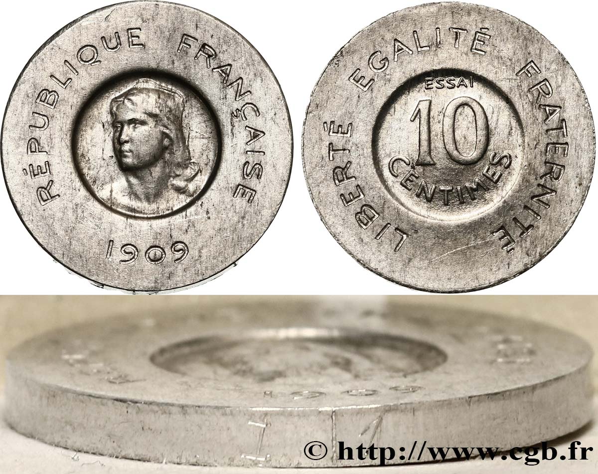 Essai de 10 centimes Rude en aluminium 1909 Paris GEM.35 5 MS60 
