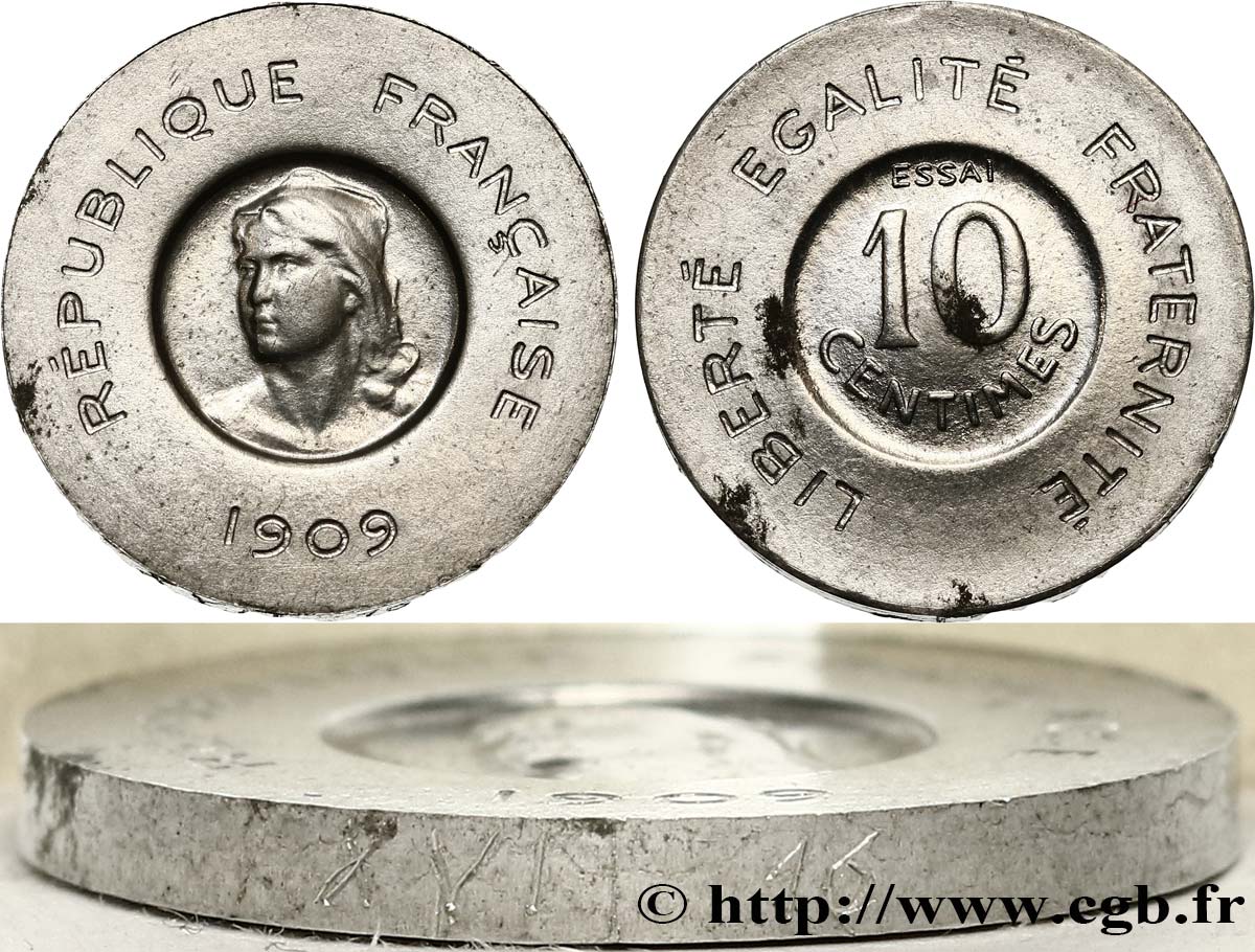 Essai de 10 centimes Rude en aluminium 1909 Paris GEM.35 5 VZ60 