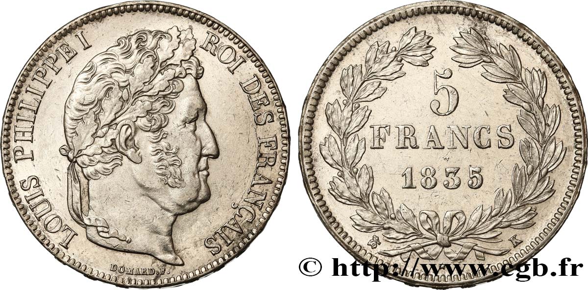 5 francs IIe type Domard 1835 Bordeaux F.324/48 q.SPL 