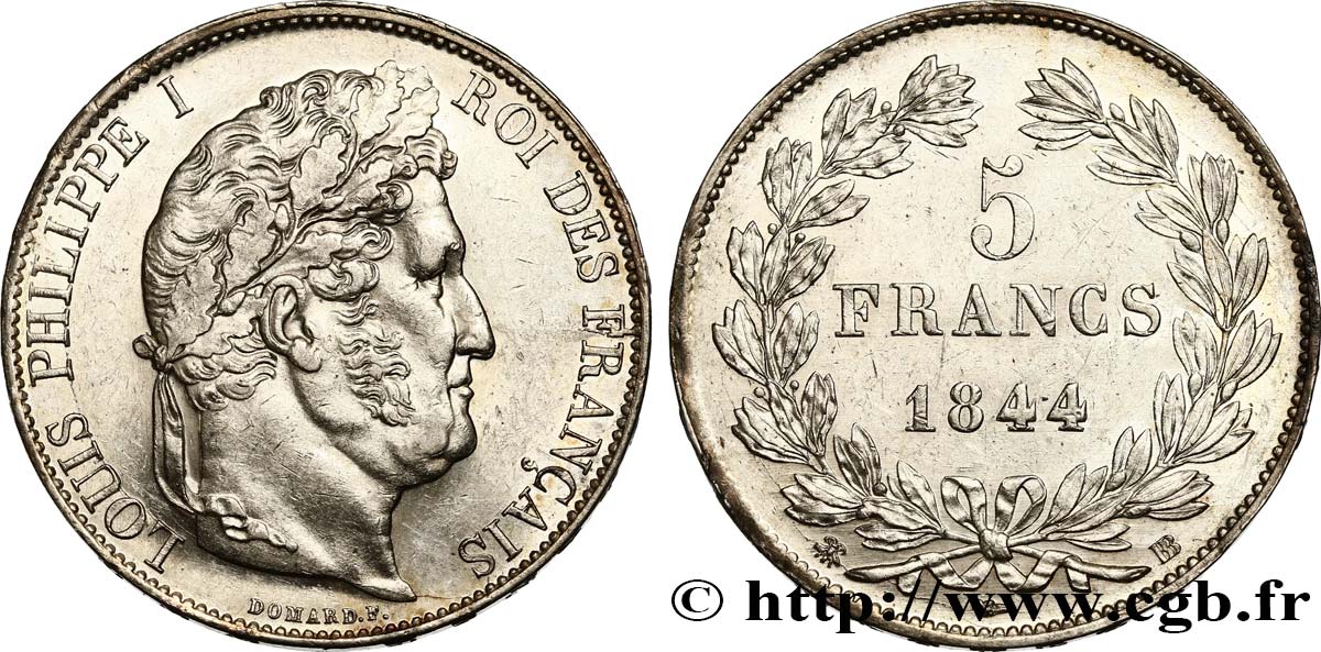 5 francs IIIe type Domard 1844 Strasbourg F.325/3 AU 
